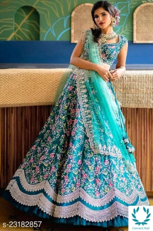 Beautiful Semi Stitched  lehenga Choli - Free Size, Sky Blue, Satain Dupatta Fabric : Net, Embroidered, Multipack :1